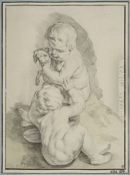 Putti leker med en hundvalp - view 1