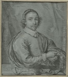 Halvportratt av en man som haller en klocka by Cornelis Ii Visscher