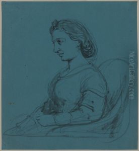 Kvinna i vansterprofil, sittande i fatolj by Wilhelm Marstrand
