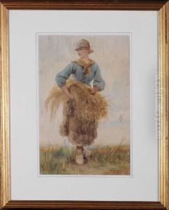 A Farm Girl Carrying A Sheath Of Corn by Hector Caffieri