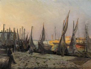 Hafenpartie Mit Figuren by Emile Cagniart