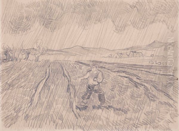 Enclosed field with a sower in the rain - view 1