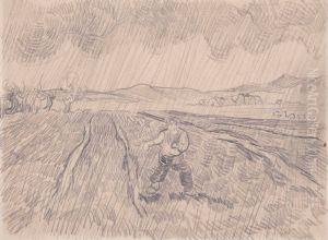 Enclosed field with a sower in the rain