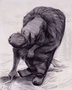 Peasant Woman Stooping and Gleaning by Vincent Van Gogh