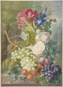 Stilleven met bloemen en vruchten by Jan van Os