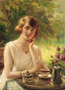 Une Femme Prenant le The by Albert Lynch