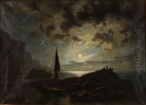 Klippeparti i manelys by Knud Baade