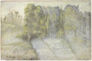 Landskap med skog og vann by Lars Hertervig