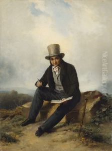 Andre Jolivard seated in a landscape