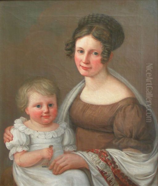 Die Ehefrau des Grossherzoglichen-Sachsischen KanzlersGustav Wittich, Anna Maria Wittich, geb. Gau (1789-1842), nebst ihrem Tochterchen Mathilde um 1818. - view 1