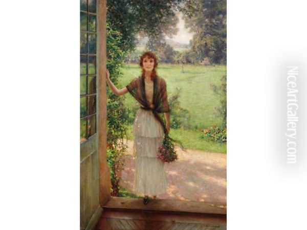 Jeune femme devant le jardin - view 1