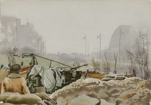 ANTI-AIRCRAFT GUN NEAR NIJMEGEN BRIDGE by Alex Colville