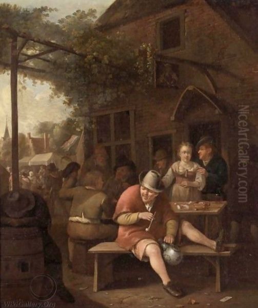 Figures Smoking And Drinking-Outside An Inn - view 1