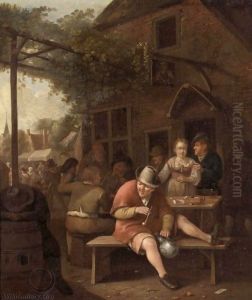 Figures Smoking And Drinking-Outside An Inn by Hendrik Carre