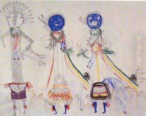 Three Sand Painting Figures by Apie Begay