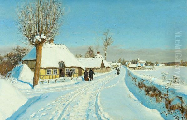Churchgoers heading for church on christmas morning. - view 1