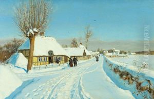 Churchgoers heading for church on christmas morning. by H. A. Brendekilde