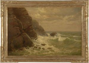 Surf Crashing Against The Rocks At Gay Head, Martha's Vineyard by Charles Drew Cahoon
