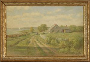 Harwich (?) Lane With Cape Cod House And Figures By The Seashore