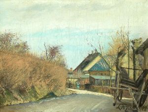 A road in Baldersbronde with a wagon. by Laurits Andersen Ring