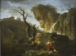 Un paysage avec un arbre mort, deux hommes et une femme by Joseph Vernet