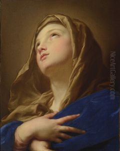 Vierge en buste les mains croisees sur la poitrine by Pompeo Batoni