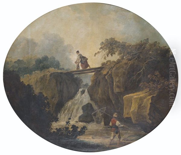 Paysage de cascade avec un pont - view 1