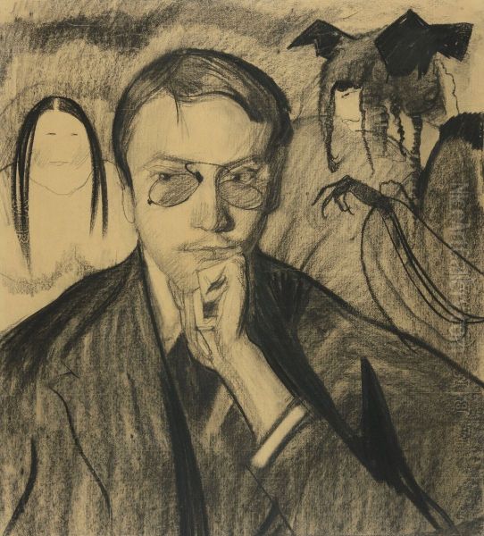Portrait  of a man with figures in the background - view 1