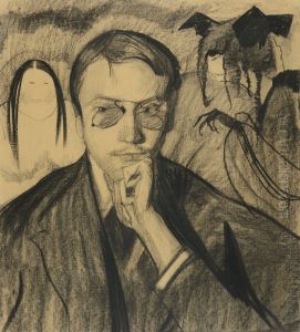 Portrait of a man with figures in the background Portrait of a man with figures in the background