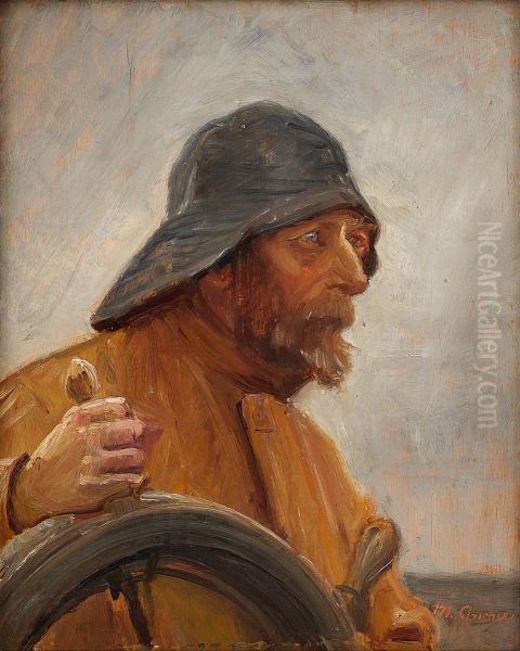 A helmsman wearing a sou'wester. - view 1
