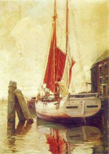 Barka zaglowa w porcie by Michal Gorstkin-Wywiorski