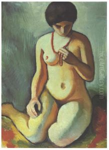 Female nude with coral necklace by August Macke