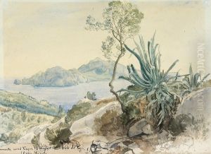 Landscape at Villa Sesale near Sorrento, with a view of Capri. by Janus Andreas Bartholin La Cour