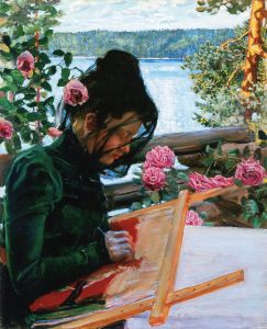 Mary Sewing on the Veranda of Kalela by Akseli Valdemar Gallen-Kallela