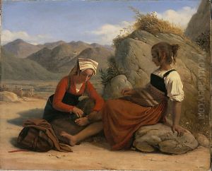 Young girl from Sonnino removing a thorn from the side of one of her companions by Leopold Robert