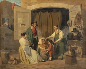 Roman peasants buying a hat for their little son, who is to be an abbot