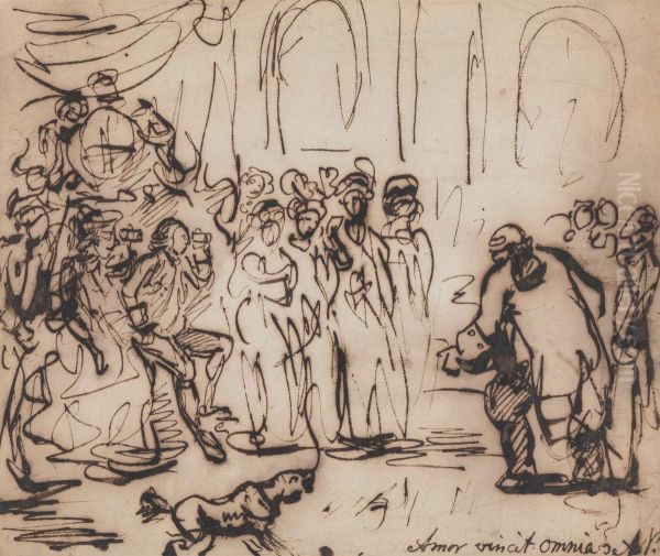 Caricature of the Introduction of the Duke of Wurttemberg (afterwards King Frederick I) to George III and Queen Charlotte previous to his Marriage with Charlotte, Princess Royal of England - view 1