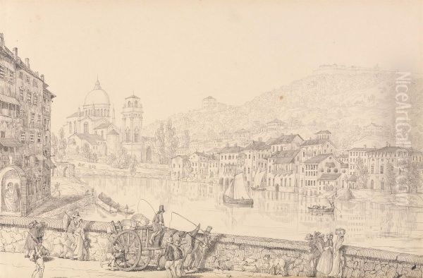 City of Verona and Church of San Giorgia looking to the left on the Bridge, 1st Nov.r 1840 - view 1