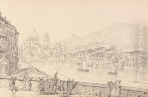 City of Verona and Church of San Giorgia looking to the left on the Bridge, 1st Nov.r 1840 by Sir Charles D'Oyly, 7th Baronet