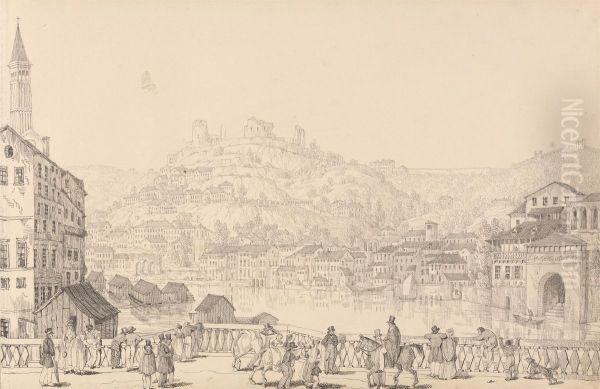 City of Verona and Castle of San Pietro from another bridge, 1st Nov.r 1840 - view 1