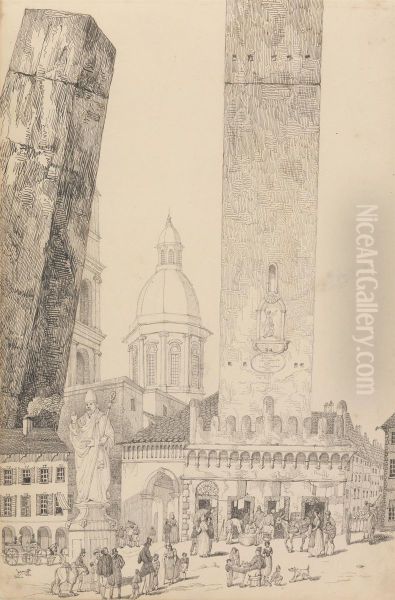 Leaning Towers, Statue of St. Francis, Bologna 12th Nov.r 1840 - view 1