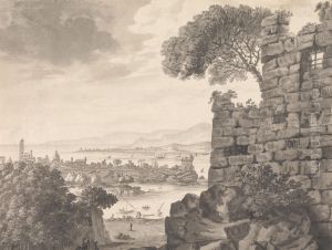 Landscape with Ruins in the Foreground, Harbor and Village, in Background Landscape with Ruins in the Foreground, Harbor and Village, in Background