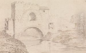 River, with Stone Covered Bridge, and Arched Window