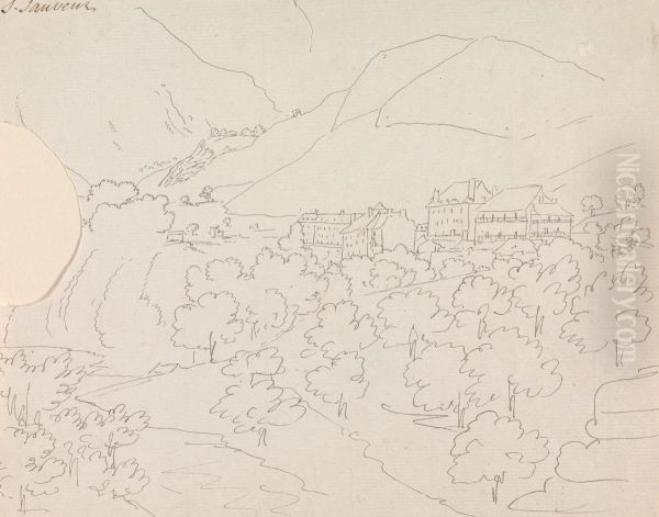 Mountain Landscape View of a River Flowing through a Town - view 1