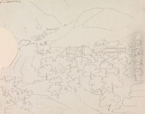 Mountain Landscape View of a River Flowing through a Town by Henry Swinburne