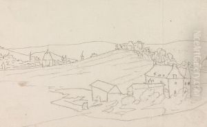 Sketch of a Villiage Set in in Hilly Landscape
