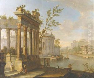 A Capriccio Landscape with Figures and Classical Ruins by a River