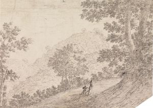 Wooded Landscape, Showing a View of a City, Built on a Hillside, in the background, and Two Figures Walking up a Dirt Path, in the Foreground Wooded Landscape, Showing a View of a City, Built on a Hillside, in the background, and Two Figures Walking up a Dirt Path, in the Foreground