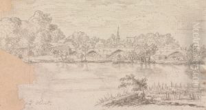 River View of Bridge and Village in a Distance by Henry Swinburne