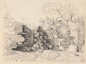 Rocky Landscape with Waterfalls and Goats by Henry Swinburne
